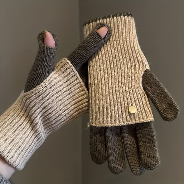 Varme vinterhandsker til kvinder med touchskærm | Elastisk pasform, to længdeindstillinger, farveblokering, velegnet til afslappet weekendbrug [D [Black and Red]