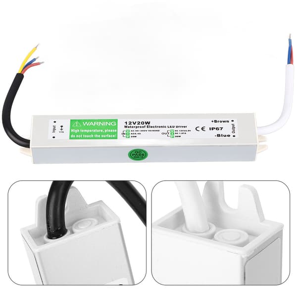 12V 20W Ulkona Vedenpitävä LED-virtalähde LED-ohjainkytkin Virtalähde Sähköosat