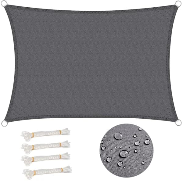 Rectangular Sun Shade Sail 3x4m Waterproof 93% UV Outdoor Awning for Garden Patio Camping Grey