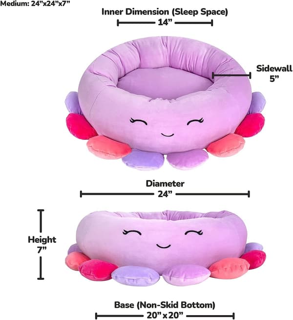 24-inch Octopus Pet Bed - Medium Ultra-Soft Official Plush Pet Bed, Purple