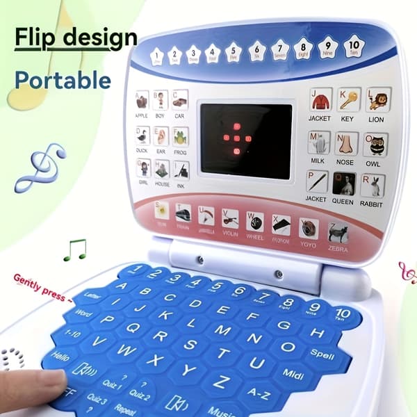 Mini bærbar simuleret computerlegetøj, elektronisk læringsmaskine med sprog- og musikfunktioner - Multifunktionel pædagogisk bærbar computer til [DB] Pink