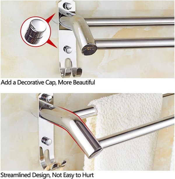 Adjustable Stainless Steel Towel Rack, Wall Mounted Heavy Duty Retractable Double Rod for Space Saving