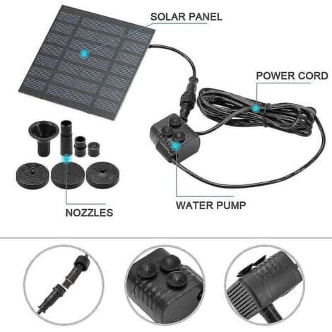 Choyclit – 1.2W Solarpumpe – 200L/H Flowhastighed – 120cm Løftehøjde – 7V 1.5W Panel – 4 Spraytilstande[DB] Black