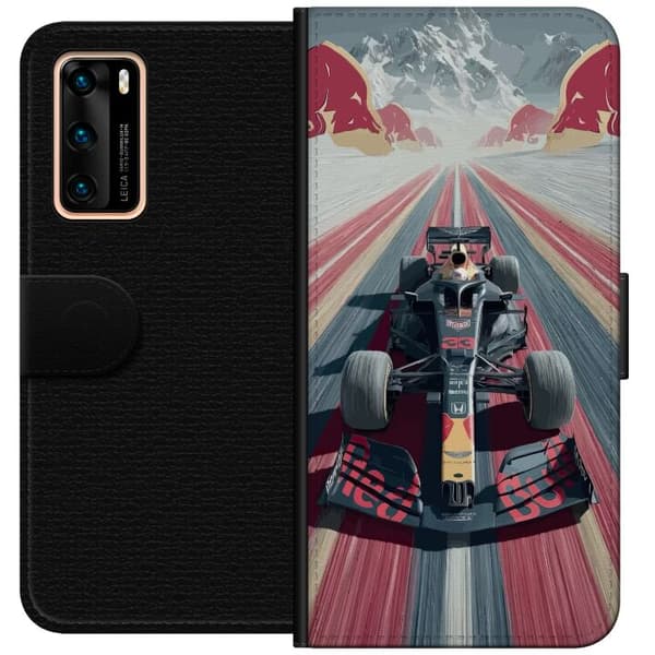 Compatible Wallet Case for Huawei P40 Dynamic Formula Car on Fast Track through Mountain Landscape with Speedy Feeling Grey
