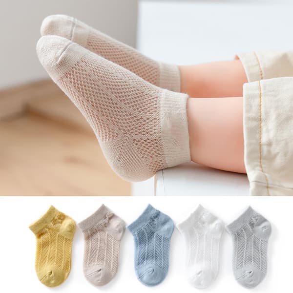 5 par Kiddsommerlave sokker Tynde åndbare mesh bløde unisex ankelstrømper til drenge piger dinosaurmønster M (3-5 år gamle)