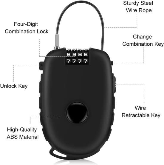 Bike Lock - Retractable Cable Lock with Combination Code - 75 cm Stainless Steel Core - Universal Bicycle Lock - For Bicycles, Scooters and Electric Bikes - Black