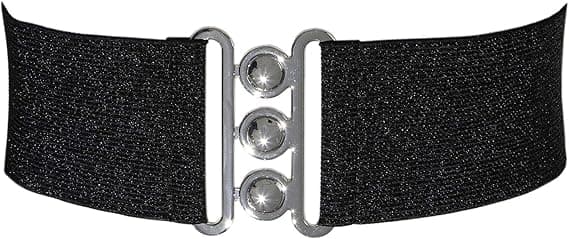 Elastisk damebelte, bredt belte med 3 knappers spenne, vintage stil
