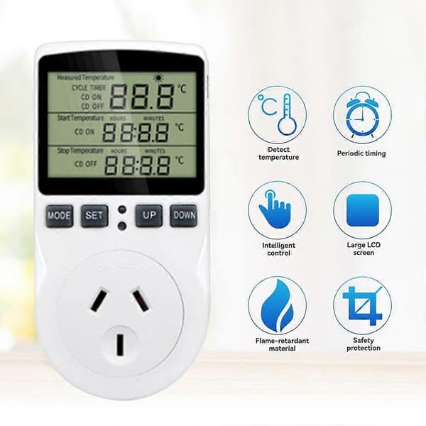 Intelligent Digital Temperaturregulator AU Strømafbryder Stikkontakt 10(2)A 240V- Max.2400W.U LCD-display