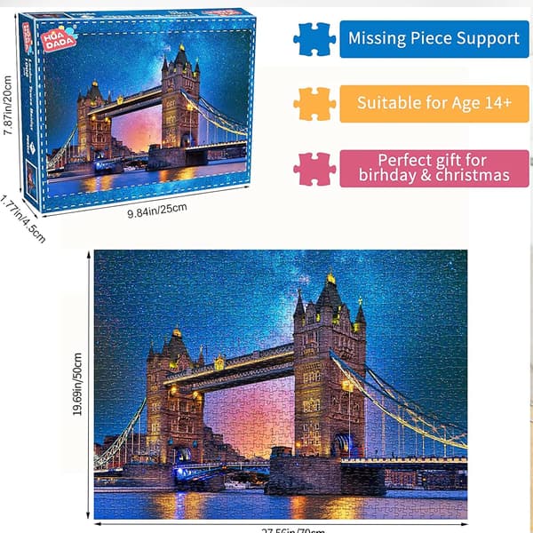 Pussel för vuxna, 1000 bitar, Tower Bridge, utmanande spel