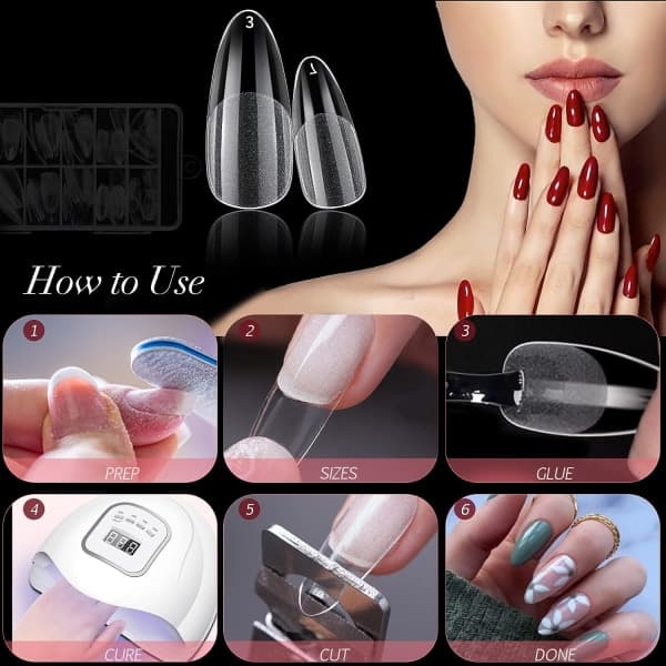 500 Pcs Clear Nail Tips, Soft Gel Full Cover Nail Tips for