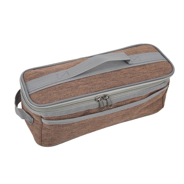 Camping Bag Large Capacity Double Zipper Tableware Storage Bag with Handle for Outdoor Dark Brown