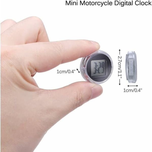 White Waterproof Motorcycle Clock with Thermometer, Self-Adhesive Car Socket Mount Car Display Outdoor Temperature with LCD Screen
