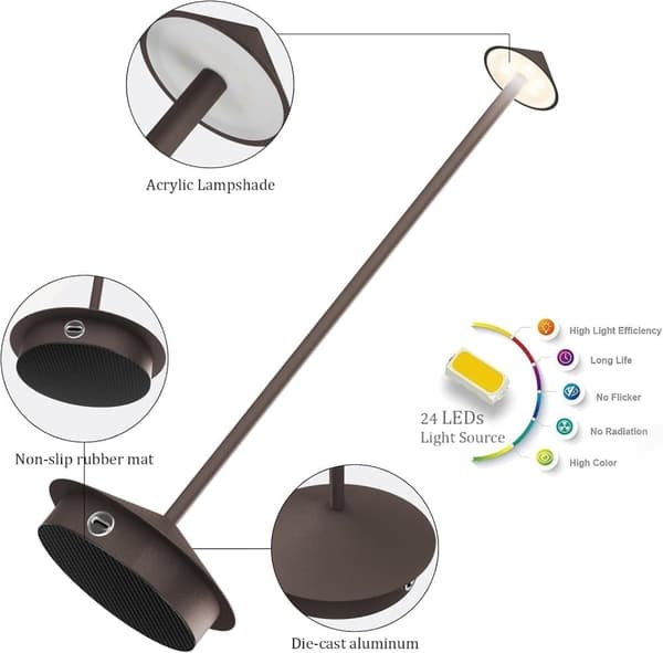 2-pak bordlampe / skrivebordslampe - Trådløs LED-lampe Brun 2 stk.