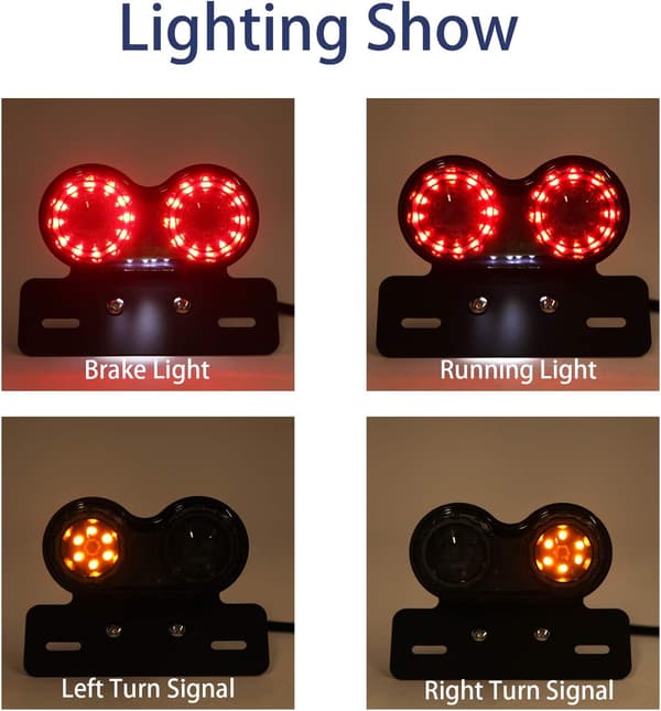 40 LED Motorcycle Tail Light Integrated Brake Light Indicator Driving Light with License Plate Holder (Black Lens)