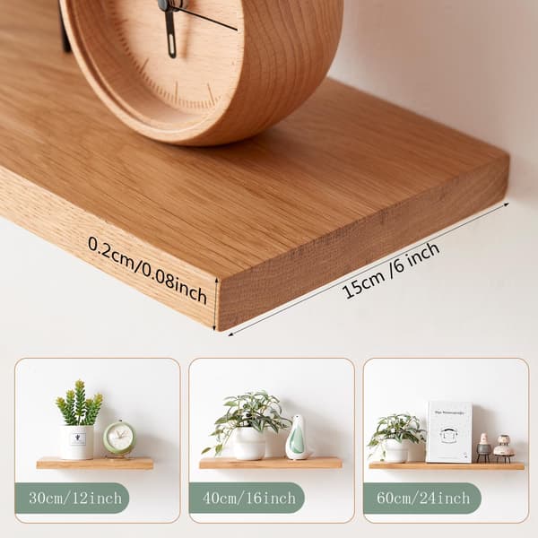 High-Quality Home Decor Shelves, Solid Oak Floating Wall Shelf with Upgraded Heavy-Duty Brackets, Space-Saving Stylish and Functional