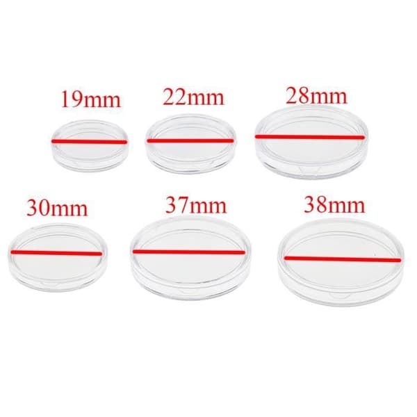 Klara myntkapslar i plast, 200, 22 mm, myntställ, låda[DB]
