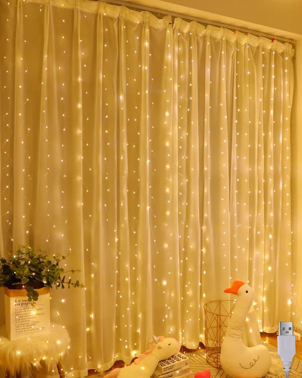 Light Curtain Warm White 200 LED 2m x 2m LED Light Chain Curtain LED Light String for Christmas Decoration