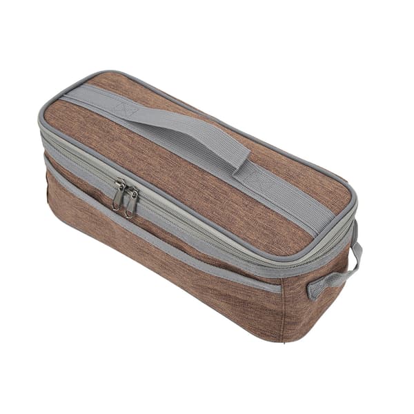 Camping Bag Large Capacity Double Zipper Tableware Storage Bag with Handle for Outdoor Dark Brown