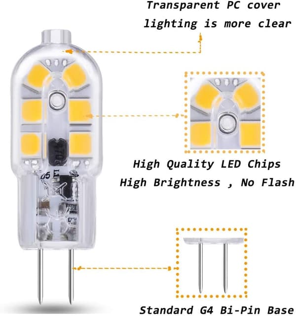 LED G4 Bulbs for Table Lamp, Halogen Replacement, Wide Application in Chandelier, Non-Dimmable, Warm White 3000K, Energy Efficient, High CRI, Simple
