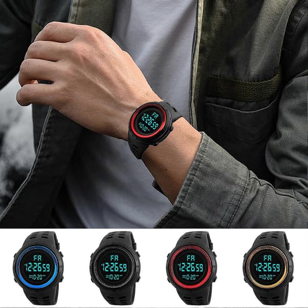 LED Digital Watch Electronics Waterproof Adjustable Bracelet Large Screen Date And Day Time Display Readable Accurate Display 12/24 Hours Electric Red Red