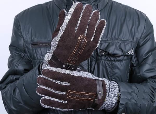 Men's Gloves, Winter Thick Suede Leather Touchscreen Gloves