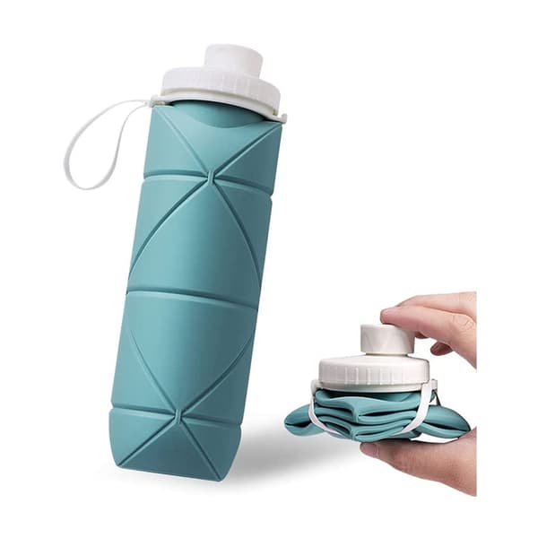 Foldable Dark Green 590ml Water Bottle Leak-proof Valve BPA-free