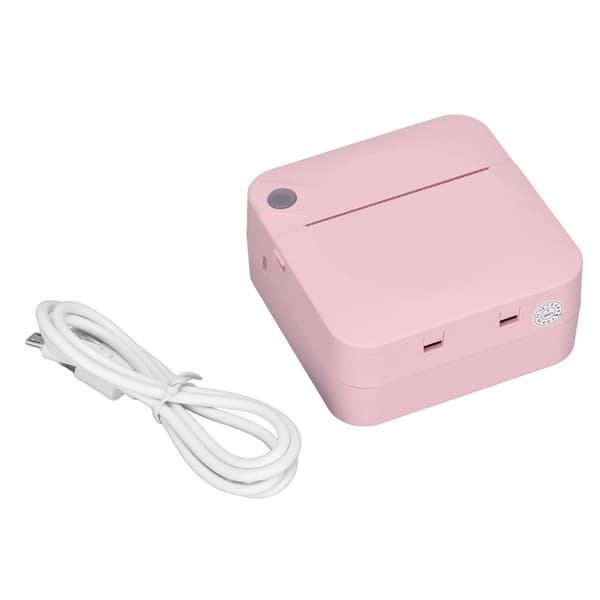 Mini Printer 200DPI Thermal Paper Ergonomic Design Rechargeable Battery Safe Stable Portable Printer for Home Office Pink