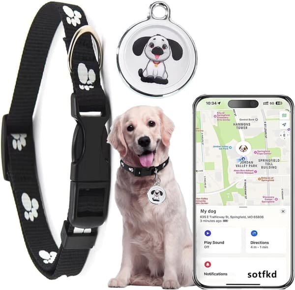 GPS Tracker til Hund & Kat, Vandtæt Kæledyrstracker uden Månedligt Gebyr, Kompatibel med Android & iOS Hund