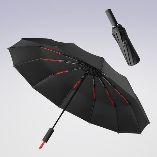 Fully Automatic Umbrella with 48 Ribs: Stormproof and Wind-Resistant Construction for Double Protection Black
