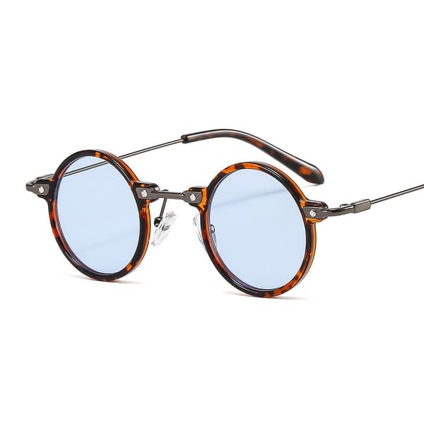 Pienet pyöreät aurinkolasit miehille ja naisille retro punk Leopard/Tea