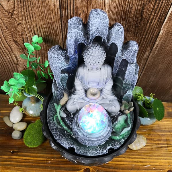 Buddha Resin Desktop Fountain Decor with LED Light EU Plug 220V