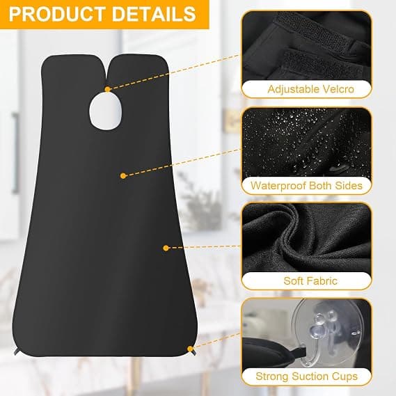 Beard Shaving Bib, Beard Shaping Apron with Suction Cups, Nylon, Perfect for Beard Trimming, Ideal Gift for Men, Dad, Husband, Black
