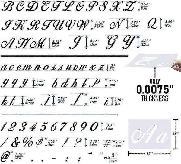 Set of 40 Letter Stencils for Painting, Reusable Plastic Stencils with Calligraphic Style