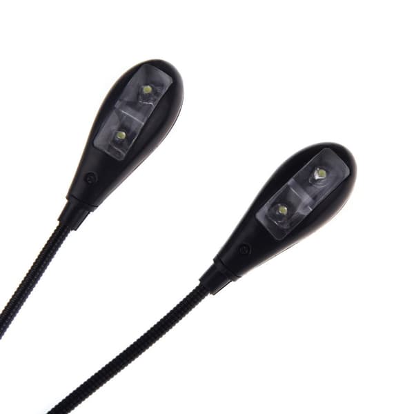 Musikkbokstativ Lyslampe Clip-on 2 Doble Armer 4 LED Fleksibel