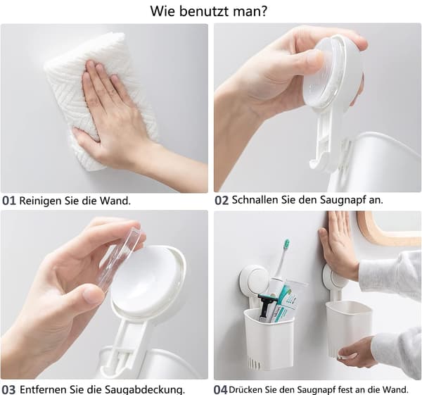 Magnetisk tannbørstekopp, selvrensende og vanntett, hvit, 2 stk