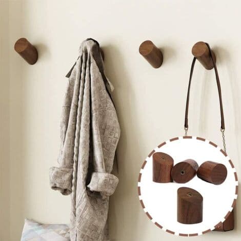 4 Pieces Natural Wood Hooks, Wooden Hat Hooks, Modern Handmade Solid Walnut Wall Hook