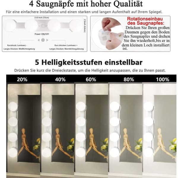 Speillampe - ABS-plast, justerbar, selvklebende - for bad, reise