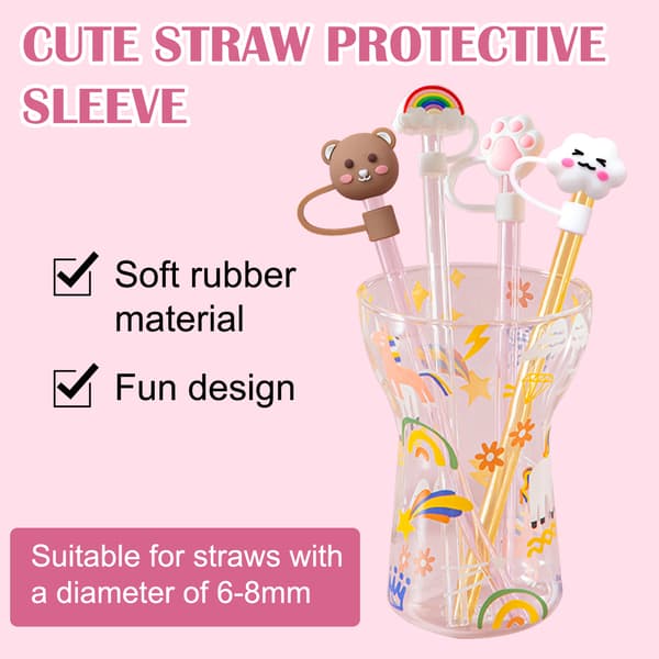 Dustproof Protection, Reusable Cute Designs (Moe Paw + Bear + Rainbow + Cloud) Straw Lids For Stanley Cup Accessories, Portable Design For Kitchen