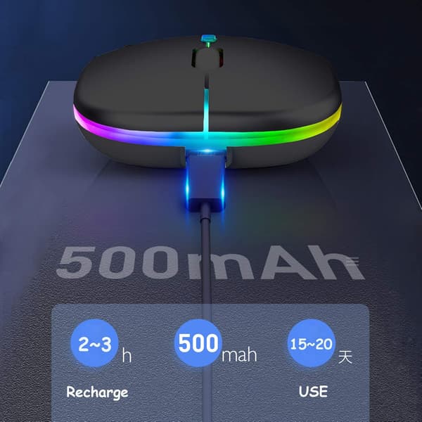 Rechargeable Wireless Mouse, Bluetooth Mouse, Dual Mode (BT 5.1 + 2.4G Wireless), Ultra-thin/Silent (800-1200-1600), with USB Cable, Wireless Mouse