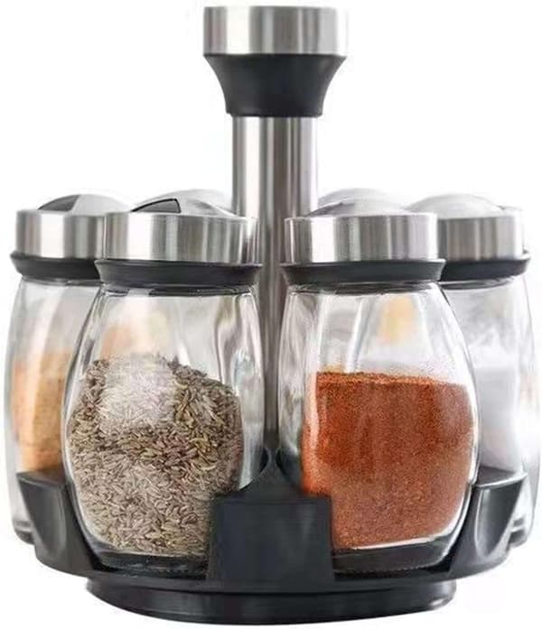 Storage Jars - Simple Spice Container Set with 6 Spice Bottles and a Spice Rack, Rotatable Spice Jars