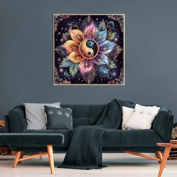 Mandala Blomster 5D Diamantkunst, Diamantmaling til Voksne 35x35cm