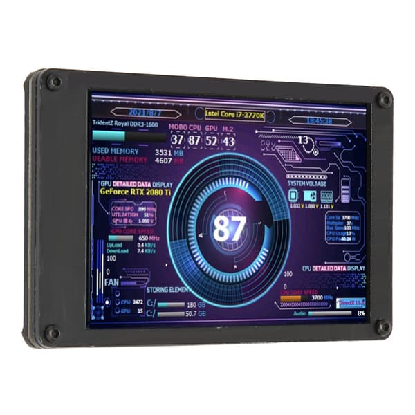 Temperaturdisplay for Systemovervåking, 3,5-tommers IPS Datamaskin Temperaturmåler med USB-tilkobling, PC CPU GPU Datamåler med Justerbar