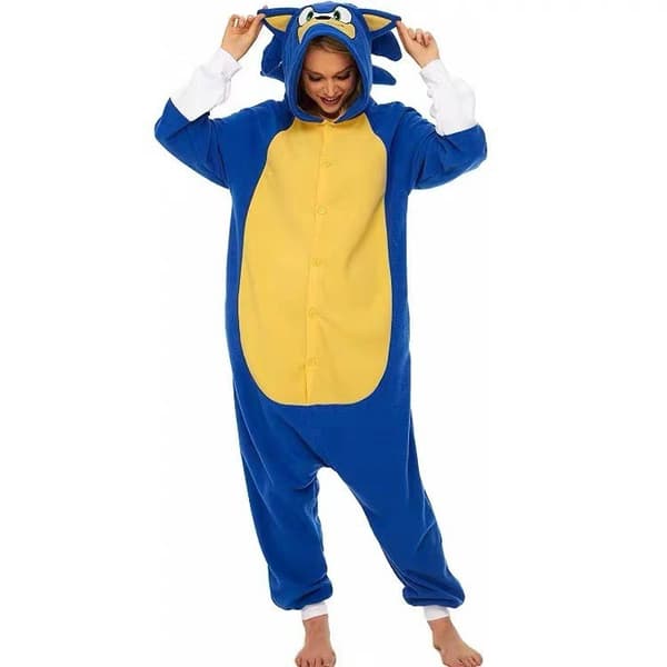 Sonic pyjamas för vuxna, tecknade hemkläder, djurpyjamas, varm blå Sonic Blue Sonic L