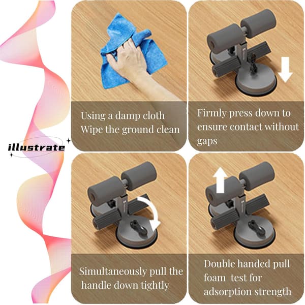 Resistance Equipment for Abs, 2 Suction Cups, Rope-Assisted Sit-Up Device, Suitable for Home Training, (Equipped with Phone Holder) Grey grey