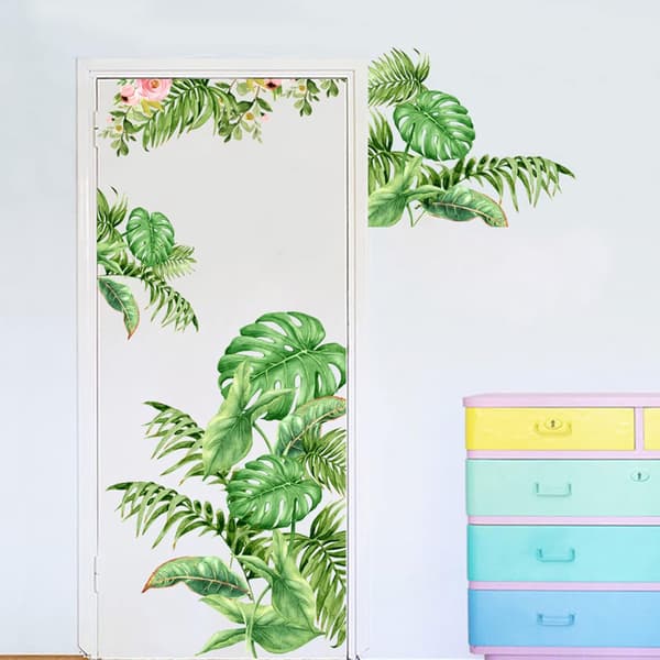 Green Plant Leaf Wall Decal, Self-Adhesive Palm Leaf Tree Wall Decor, Waterproof DIY Wall Sticker