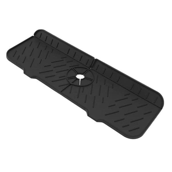 Silicone Dish Mat Washable Reusable Water Absorbent Countertop Protector for Kitchen Bathroom RV Black