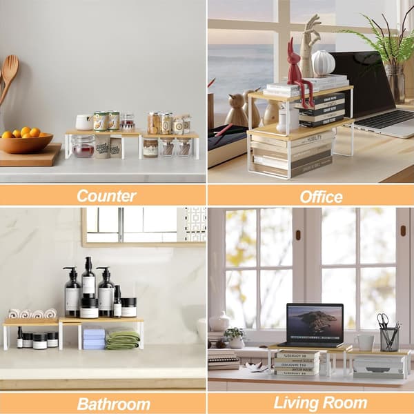 Kitchen Counter Shelf, Space-Saving Double-Layer Countertop Organizer, Stackable and Nestable Shelves for Kitchen, Office, Pantry