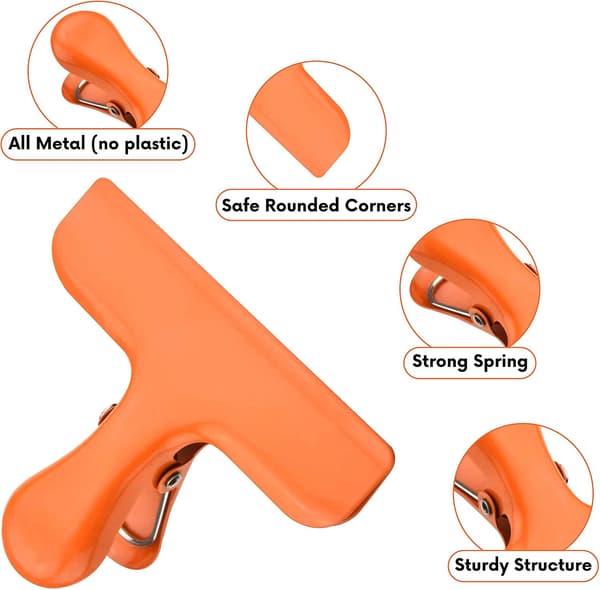 Croc Jaws Chip Clips Orange. Rostfritt stål. 7,6 cm - 3-pack