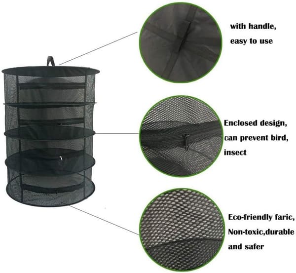 Lager Herb Drying Rack, 60cm Hanging Drying Net, 20cm Distance Between Layers, Foldable Drying Net for Hydroponics, Fish, Weeds - 1pc
