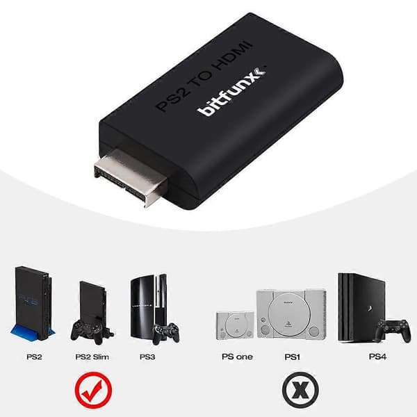 Bitfunx PS2 til HDMI-kompatibel Adapter 3,5 mm Lyd Video Konverter til SONY Playstation 2 PS2 PS3 Konsol